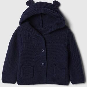 BABY GAP Bear Ears Hooded Cotton Cardigan Navy Size: 6-12 months NWT!